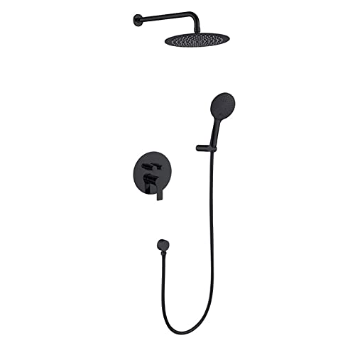 Duschsystem Wandmontiertes Duscharmatur-Set mit Handbrause Regenbrause-Kombi-Set mit 8-Zoll-Regenduschkopf-Wanne und Duschverkleidungs-Set mit eingebettetem Box-Duschmischer-Set,Chrom(Noir) von KJJFIPCXP