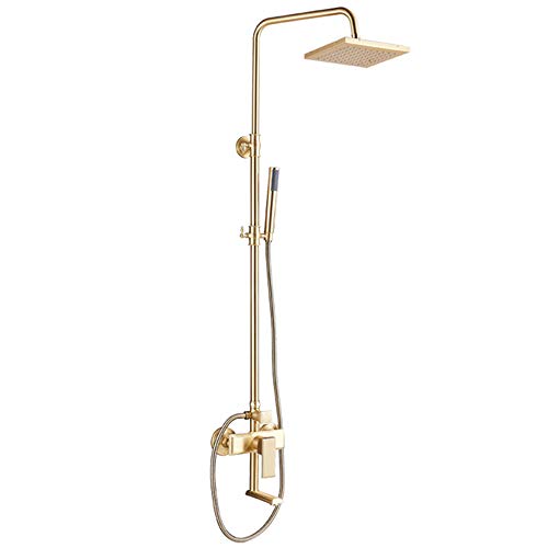 Duschsystem aus gebürstetem Gold mit Handbrause, Duscharmatur-Set mit Wanneneinlauf und Regenduschkopf, Duschset zur Wandmontage Duschsystem aus gebürstetem Gold mit Handbrause, Duscharmatur-Set mit Wanneneinlauf und Regenduschkopf, Duschset zur Wandmontage von KJJFIPCXP