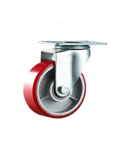 KJJFIPCXP 1 x 4 Zoll mittelgroßes PU-Universalrad mit flachem Kern und einem Durchmesser von 100 mm, rote, geräuscharme Polyurethan-Lenkrolle von KJJFIPCXP