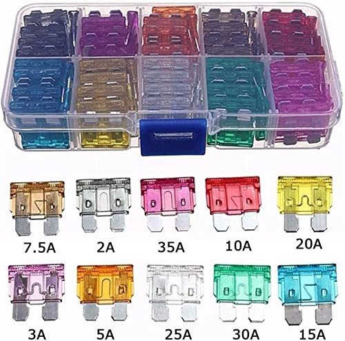 KJJFIPCXP 10 0pcs 5 0PCS -Auto -Sicherungen 2a 3a 5a 7.5a 10a 15a 20a 25a Blatt -Sortiment -Box -AMP 3 5a 30a Clip Auto Set -LKW -Sicherung(100pcs) von KJJFIPCXP