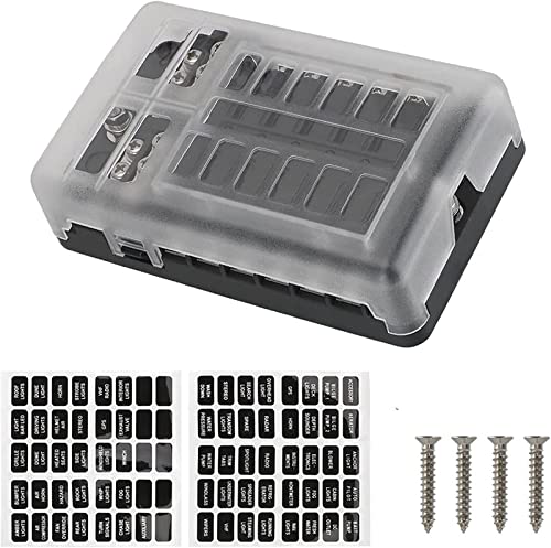 Kunststoffabdeckung 6 Wege 12 Wege Klingen Sicherungsblock 1 2V 32V Sicherungskastenhalter M5 Stud mit LED Indikatorlicht for Autoauto Marine(12 ways no Fuse) von KJJFIPCXP
