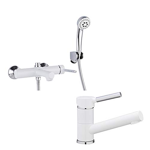 Moderner weißer Messing-Badezimmer-Wand-Badezimmer-Hahn mit Waschtisch-Hahn-Badewannen-Misch-Satz-Dusch-Hahn,B(A) von KJJFIPCXP