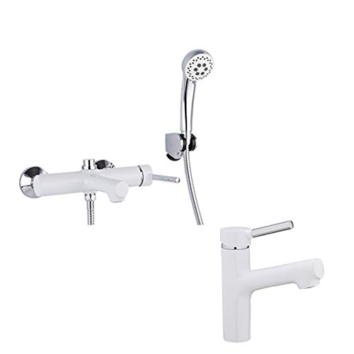 Moderner weißer Messing-Badezimmer-Wand-Badezimmer-Hahn mit Waschtisch-Hahn-Badewannen-Misch-Satz-Dusch-Hahn,B(B) von KJJFIPCXP