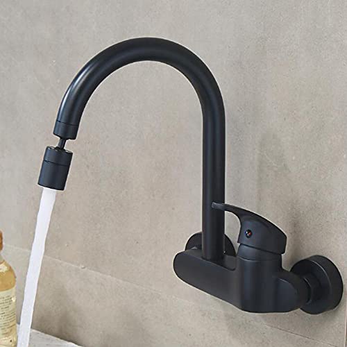 Schwarzer Wandmontage-Küchenarmatur Messing 360 ° Rotation heißes und kaltes Wasser 2 Löcher Küchenarmaturen-B(A) von KJJFIPCXP