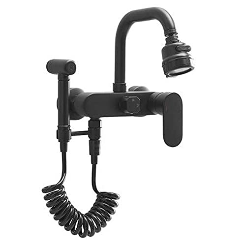 Schwarzer Wandmontage-Spülbecken-Wasserhahn mit Spritzpistole Wasserhahn Messing 360 ° Rotation Heiß- und Kaltwasser-Multifunktions-Küchenarmaturen-B(C) von KJJFIPCXP
