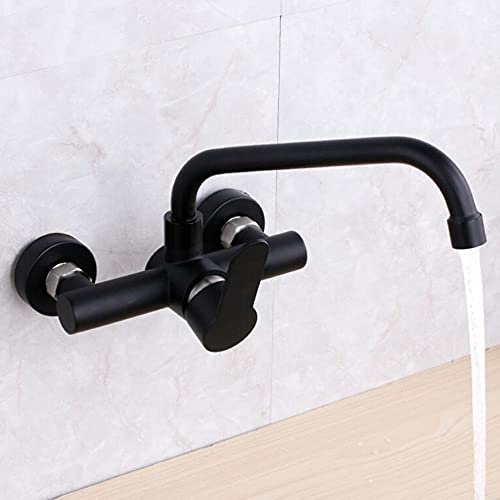 Schwarzer wandmontierter Küchenarmatur aus Edelstahl for heißes und kaltes Wasser mit zwei Löchern for den Wäschepool-B(B) von KJJFIPCXP