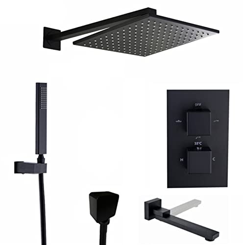 Thermostat-Regenduschsystem-Mischbatterie-Sets Schwarzes Dreifachfunktions-Duschkombinationsset mit Duschkopf, Handbrause, eingebetteter Box, Badewannenarmatur, 10 Zoll(8inch) von KJJFIPCXP
