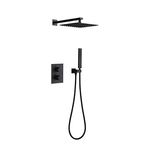 Thermostatisches Regenduschsystem, verdecktes mattschwarzes Duschkombinationsset Wandmontiertes Duscharmatur-Set mit Regenduschkopf, Handbrause Thermostatisches Regenduschsystem, verdecktes mattschwarzes Duschkombinationsset Wandmontiertes Duscharmatur-Set mit Regenduschkopf, Handbrause von KJJFIPCXP