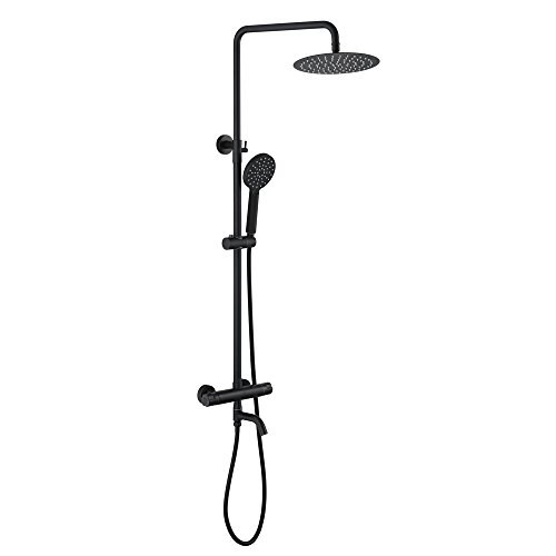 Thermostatisches Regenduschsystem-Set Schwarz mit Badewannenfüller, verstellbares Messing-Duschset mit Regenduschkopf und Handbrause, for den Gebrauch zu Hause und im Fitnessstudio von KJJFIPCXP