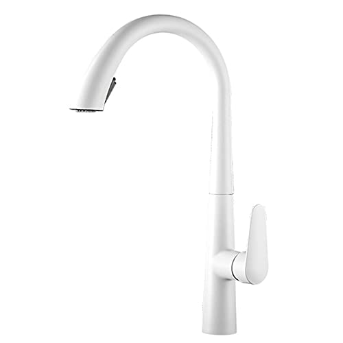 Weiße Küchenarmaturen mit ausziehbarem Spray Messing Warmwasser- und Kaltwasserrotation 2 Modi Teleskop-Küchenmischbatterie-A(B) von KJJFIPCXP