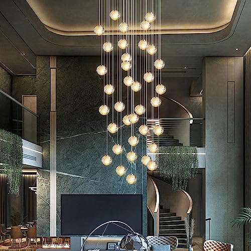 KJLARS Pendelleuchte LED Moderne Glas Kristall Hängeleuchte Höheverstellbar Lüster Dekoratives Kronleuchter für Villa Treppe Wohzimmer Esszimmer Schlafzimmer Pendellampe (36 Bälle Round shape) von KJLARS
