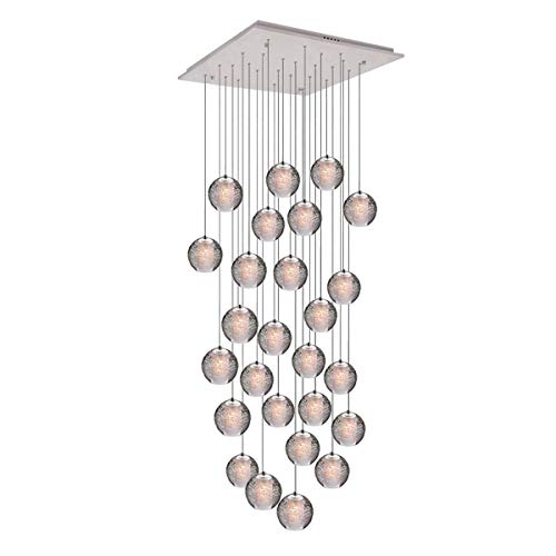 KJLARS Pendelleuchte LED Moderne Glas Kristall Hängeleuchte Höheverstellbar Lüster Dekoratives Kronleuchter für Villa Treppe Wohzimmer Esszimmer Schlafzimmer Pendellampe (26 Bälle Square) von KJLARS