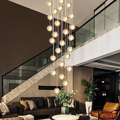 KJLARS Pendelleuchte LED Moderne Glas Kristall Hängeleuchte Höheverstellbar Lüster Dekoratives Kronleuchter für Villa Treppe Wohzimmer Esszimmer Schlafzimmer Pendellampe (26 Bälle Square) von KJLARS