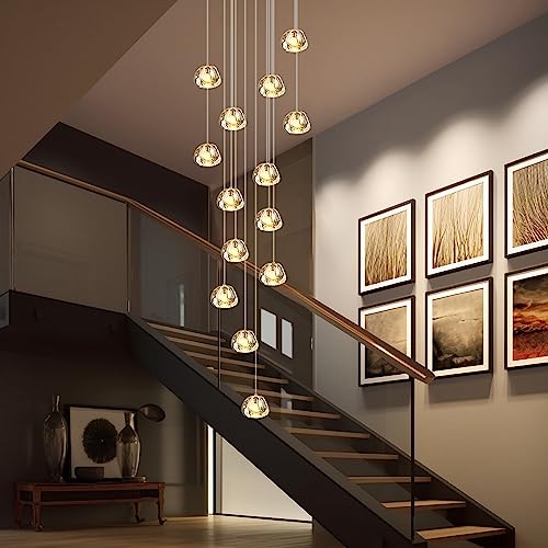 KJLARS Pendelleuchte LED Moderne Pendellampe Kristall Lustre Goutte Hängeleuchte Höheverstellbar Hall Escalier G4 Ampoules für Wohzimmer Esstisch Treppe Schlafzimmer (14 lumières-rectangle) von KJLARS