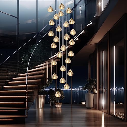 KJLARS Pendelleuchte LED Moderne Pendellampe Kristall Lustre Goutte Hängeleuchte Höheverstellbar Hall Escalier G4 Ampoules für Wohzimmer Esstisch Treppe Schlafzimmer (26 lumières-carré) von KJLARS