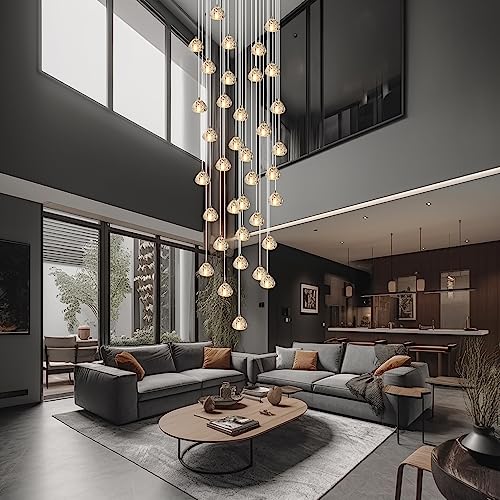 KJLARS Pendelleuchte LED Moderne Pendellampe Kristall Lustre Goutte Hängeleuchte Höheverstellbar Hall Escalier G4 Ampoules für Wohzimmer Esstisch Treppe Schlafzimmer (36 lumières) von KJLARS