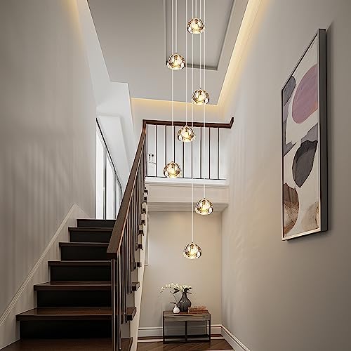 KJLARS Pendelleuchte LED Moderne Pendellampe Kristall Lustre Goutte Hängeleuchte Höheverstellbar Hall Escalier G4 Ampoules für Wohzimmer Esstisch Treppe Schlafzimmer (7 lumières) von KJLARS