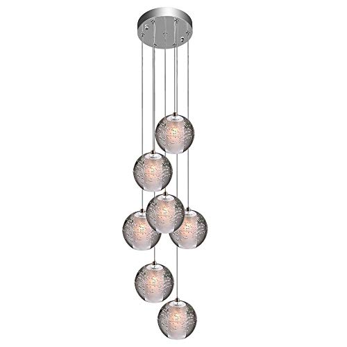 KJLARS Pendelleuchte LED Moderne Glas Kristall Hängeleuchte Höheverstellbar Lüster Dekoratives Kronleuchter für Villa Treppe Wohzimmer Esszimmer Schlafzimmer Pendellampe (7 Bälle Round shape) von KJLARS