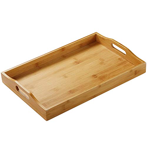 Serviertablett - Holztablett mit Griffen - Ideal für Abendessen Tabletts, Tee Tablett, Bar Tablett, Frühstück Tablett oder jedes Essen Tablett - gut für Partys (1 Pack) von KJLM