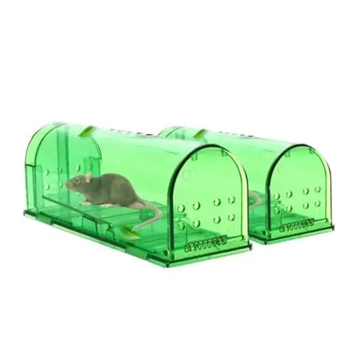 Rattenfallen,Automatische Mause mit kontinuierlich 2 Stück transparente Wiederverwendbare Maus-Kleintierkäfig-Mausmausefalle (Color : Green) von KJOET
