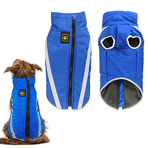 Hund Wintermantel, Hunde Wintermantel Wasserdicht, Mit Fleece gefütterte Hundejacke für kleine, mittelgroße Hunde den Winter und kaltes Wetter Winddichte extraweiche Hundeweste (3XL, blau) von KJSXUUE