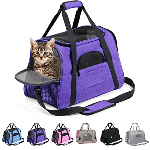 KJSXUUE Transportbox Katze, Transportbox Hund, weich und faltbar tragbar Transportbox für Haustiere, Kann mit der Hand, über der Schulter oder Crossbody getragen Werden (Violett) von KJSXUUE