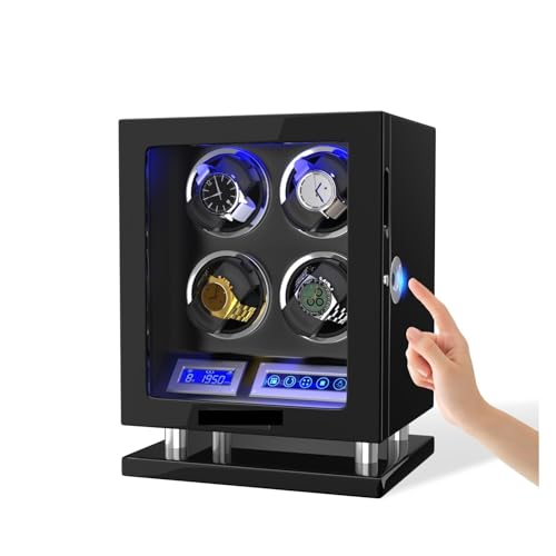 Automatischer Uhrenbewer For Entsperren Per Finrabdruck Mit 3/4/6/8/12 Steckplätzen, Touchscreen-Fernbedienung, Uhren-Safe(4 winders) von KJUEQ