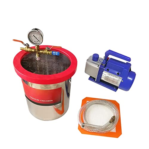 Edelstahl-Vakuumkammer 2/3/5 Gallonen Mit 3cfm Vakuumpumpe Entschäumerfass For Epoxidharz-AB-Kleber 9L/12L/20L(2Gal RS-1) von KJUEQ