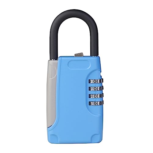 Mini-Schlüsselkasten mit Vorhängeschloss, mit Code, 4-stelliger Passwortkombination, sicheres Schloss mit Haken, Geheimbox aus Metall for die Sicherheit im Home Office(Blue) von KJUEQ