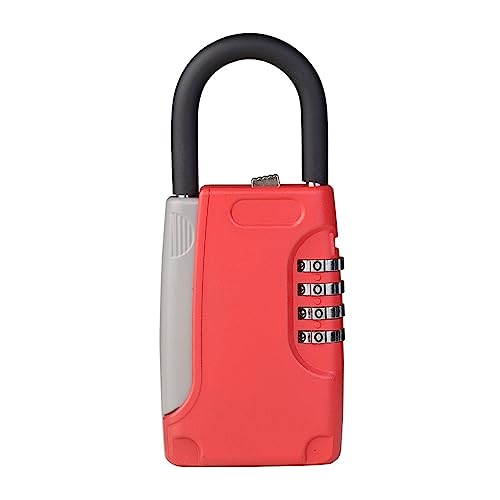 Mini-Schlüsselkasten mit Vorhängeschloss, mit Code, 4-stelliger Passwortkombination, sicheres Schloss mit Haken, Geheimbox aus Metall for die Sicherheit im Home Office(Rood) von KJUEQ