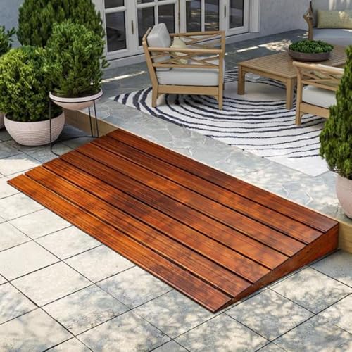 Gummi-Schwellenrampe Schwellenrampe aus Holz, geeignet for Türen, Rollstühle, Haustüren, Garagen, mit Anti-Rutsch-Streifen(90x50x10cm) von KJoBDwz