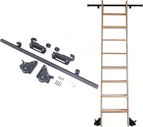 KJoBDwz Rollbare Bibliotheksleiter Einziehbarer Haken Rollleiter Hardware Kit Rustikale Schwarze runde Rohrschiene Bodenrolle for Home Indoor Loft(28ft/854cm Track kit) von KJoBDwz