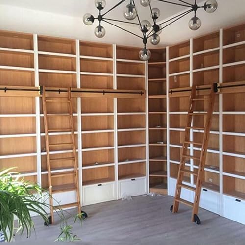 KJoBDwz Rollbare Bibliotheksleiter Mobile Leiter aus Stahlrundrohr Ra mit Bodenrollen, Rollleitersystem for den Heim- oder Bürogebrauch(16ft/500cm Track kit) von KJoBDwz