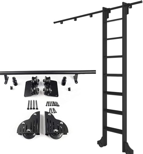 KJoBDwz Rollbare Bibliotheksleiter Rollleiter-Hardware-Kit for Bibliotheken for Heim-/Loft-Gleitschienen-Kit, Mobile und verstellbare Scheunentor-Hardware enthalten(3.3ft/100cm Track Kit) von KJoBDwz