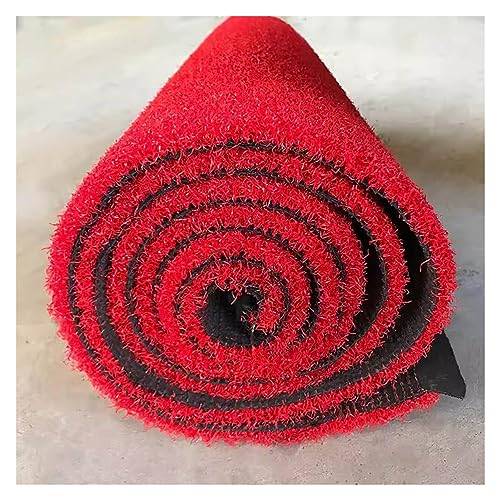 KJoBDwz Roter Kunstrasenteppich, 3,5 cm, gummierte Rückseite, Rasenteppich mit Drainagelöchern, Rasenteppich (150 x 200 cm) von KJoBDwz