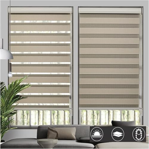 KJoBDwz Zebra-Stoffrollo Transluzent Zebra-Jalousien, lichtfilternde Fensterrollos zur Verdunkelung von Räumen, Dicke Stoffvorhänge, Fenster-Sichtschutzbehandlungen(Beige,130x200cm) von KJoBDwz