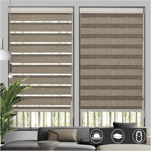 KJoBDwz Zebra-Stoffrollo Transluzent Zebra-Jalousien, lichtfilternde Fensterrollos zur Verdunkelung von Räumen, Dicke Stoffvorhänge, Fenster-Sichtschutzbehandlungen(Light Coffee Color,100x150cm) von KJoBDwz