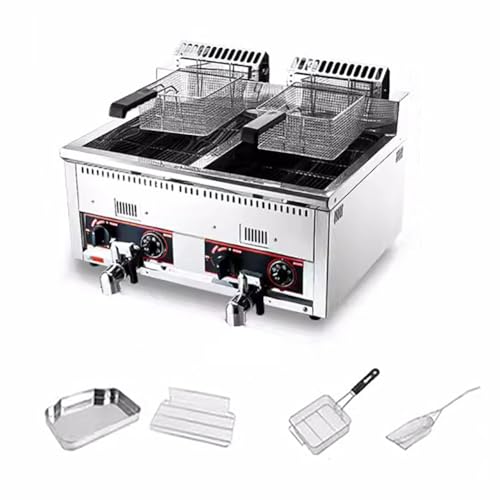 KK-GGL Kommerzielle Fritteuse, Professionelle Fritteuse Für Die Arbeitsplatte, Pommes-Frites-Fritteuse Aus Edelstahl, Gas-/LPG-Fritteuse Mit Ölhahn, Traditionelle Gasfritteusen,Gas 18l von KK-GGL
