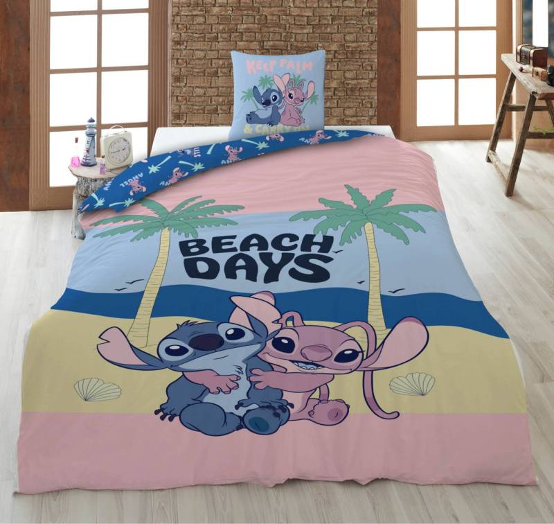 KK Shopping Kinderbettwäsche Disney Lilo & Stitch Bettwäsche Set Beach Days 135x200cm/80x80cm, 1 teilig, Langlebig von KK Shopping