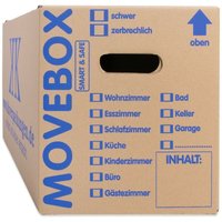 15 Umzugskartons Movebox Smart & Safe 2-wellig 25 kg belastbar Beschriftungsfeld Griffverstärkung 15 Umzugskartons Movebox Smart & Safe 2-wellig 25 kg belastbar Beschriftungsfeld Griffverstärkung von KK VERPACKUNGEN