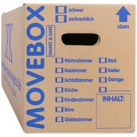 20 Umzugskartons Movebox Smart & Safe 2-wellig 25 kg belastbar Beschriftungsfeld Griffverstärkung - Braun von KK VERPACKUNGEN