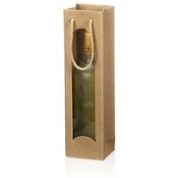 Kk Verpackungen - 20 x Tragetasche Geschenktüte für 1 Flasche 100x85x360 mm offene Welle Fenster Natur - Natur, Braun von KK VERPACKUNGEN