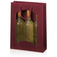 20 x Tragetasche Geschenktüte für 3 Flaschen 250x85x360 mm offene Welle Fenster Bordeaux - Rot, Bordeaux von KK VERPACKUNGEN