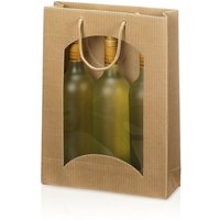 Kk Verpackungen - 20 x Tragetasche Geschenktüte für 3 Flaschen 250x85x360 mm offene Welle Fenster Natur - Natur, Braun von KK VERPACKUNGEN