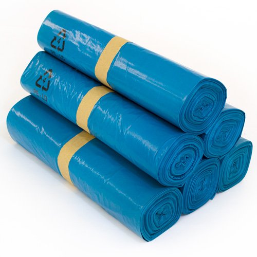 40 Stück Abfallsäcke Blau 240 Liter - 10 Stück auf Rolle - MÜLLSÄCKE aus LPDE-REGENERAT von KK Verpackungen