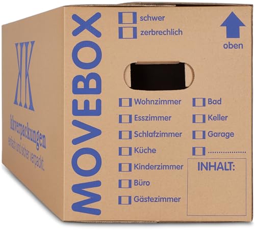 50 x Umzugskartons Movebox 2-wellig doppelter Boden in Profi Qualität 634 x 290 x 326 mm von KK Verpackungen
