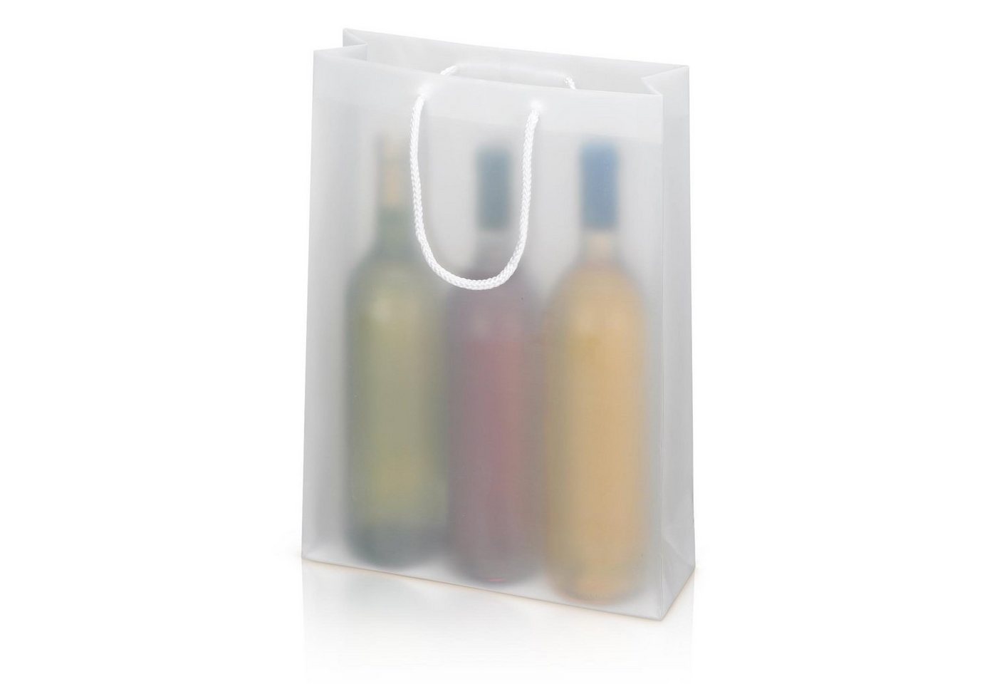 KK Verpackungen Geschenkbox (10 St), 10 x Tragetasche Geschenktüte für 3 Flaschen 270x85x360 mm Frost Transparent von KK Verpackungen