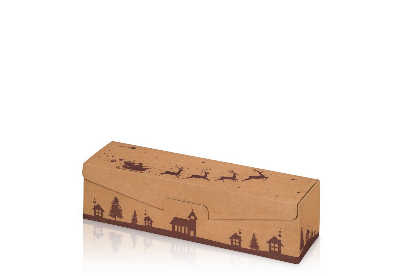 KK Verpackungen Geschenkbox (1000 St), Präsentkarton 1 Flasche 380x95x90mm Motivdruck Weihnachten Natur Braun von KK Verpackungen