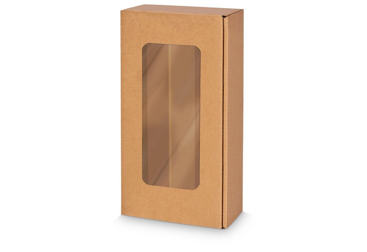 KK Verpackungen Geschenkbox (1000 St), 1000 x Präsentkarton für 2 Flaschen 360x180x90 mm Kraftpapier Fenster Natur von KK Verpackungen