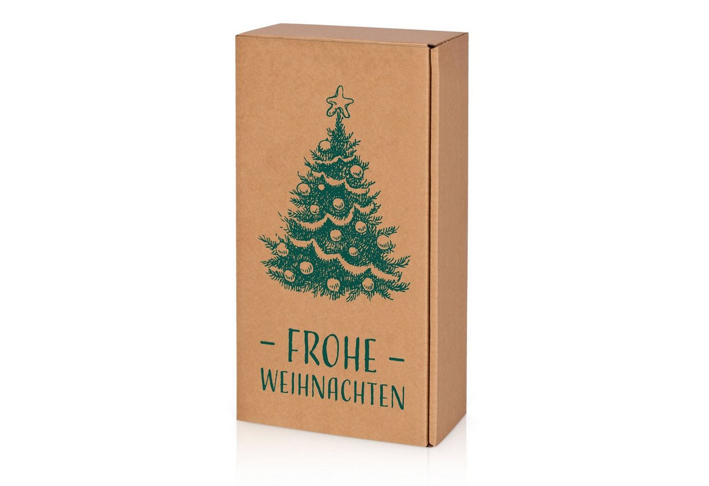 KK Verpackungen Geschenkbox (1000 St), 1000 x Präsentkarton für 2 Flaschen 360x180x90 mm Kraftpapier Weihnachten Natur Grün von KK Verpackungen